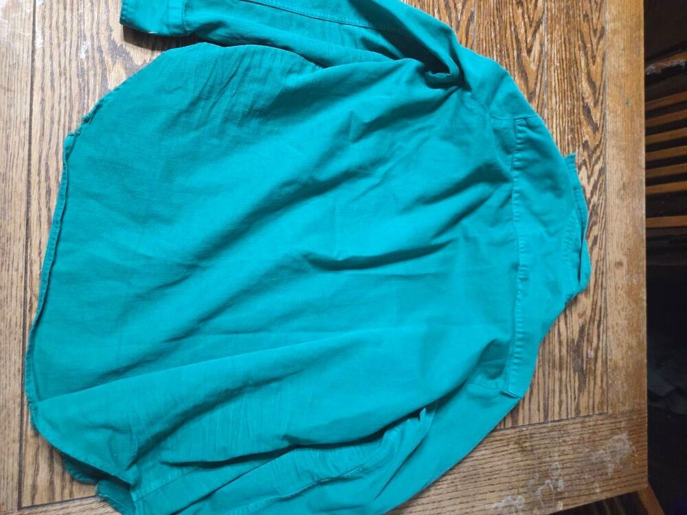 Frank&Eileen Eileen famouse denim bright green distressed button down sz Small - Picture 4 of 4